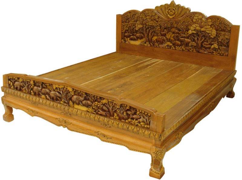 เตียงไม้สักแกะสลักลายช้าง
